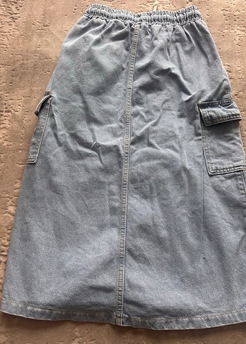 Düğmeli buz mavisi kot çocuk-Uzun Denim Etek - Görsel 4