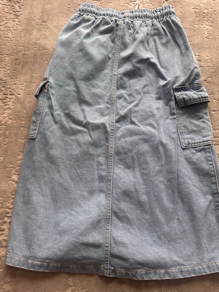 Düğmeli buz mavisi kot çocuk-Uzun Denim Etek - Görsel 4