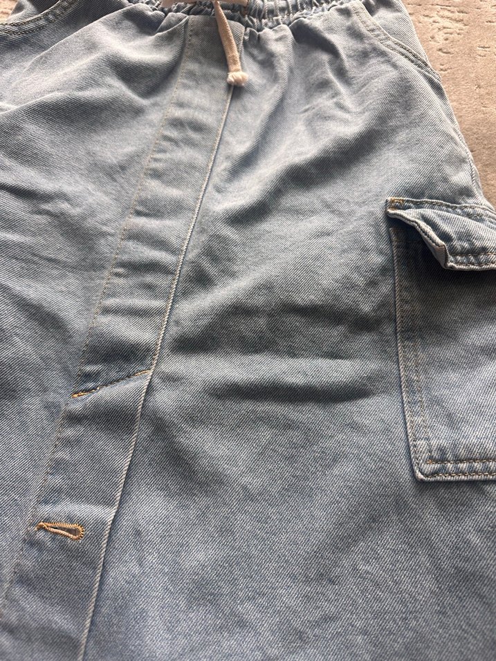 Düğmeli buz mavisi kot çocuk-Uzun Denim Etek - Görsel 2