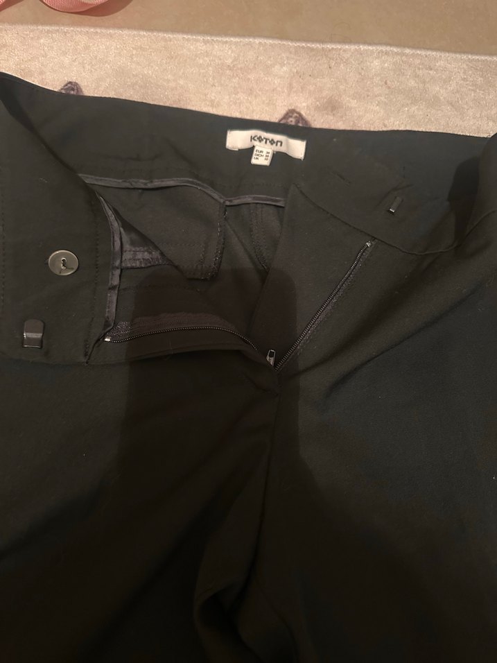 Mango- Kadın  Siyah Kumaş Kemerli Ofis Pantolonu - Görsel 4