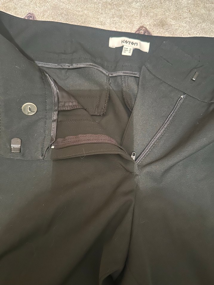 Mango- Kadın  Siyah Kumaş Kemerli Ofis Pantolonu - Görsel 3