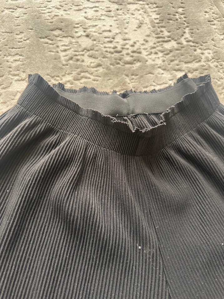 Pilili Siyah Kadın Keten Pantolon - Görsel 2