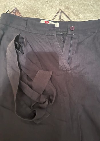 Koton- Siyah Keten Bol Kesim Kadın Pantolon şile bezi gibi kumaş - Görsel 2