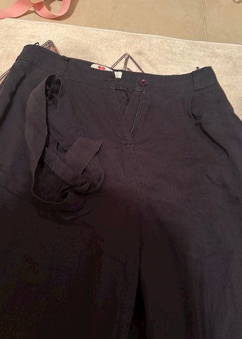 Koton- Siyah Keten Bol Kesim Kadın Pantolon şile bezi gibi kumaş - Görsel 3