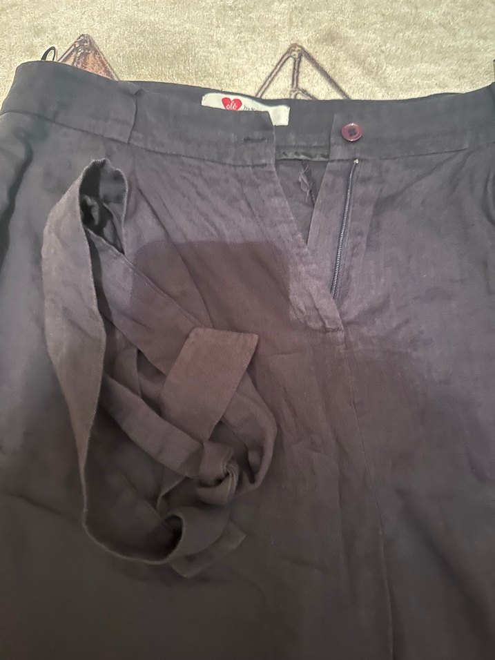 Koton- Siyah Keten Bol Kesim Kadın Pantolon şile bezi gibi kumaş - Görsel 2