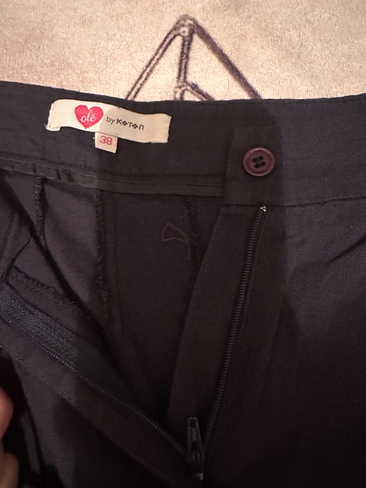 Koton- Siyah Keten Bol Kesim Kadın Pantolon şile bezi gibi kumaş - Görsel 4