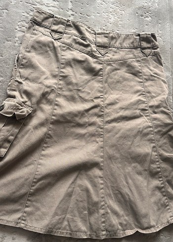 Bej Midi Keten Kadın Etek-Cepli kargo model - Görsel 6