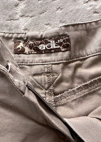 Bej Midi Keten Kadın Etek-Cepli kargo model - Görsel 5