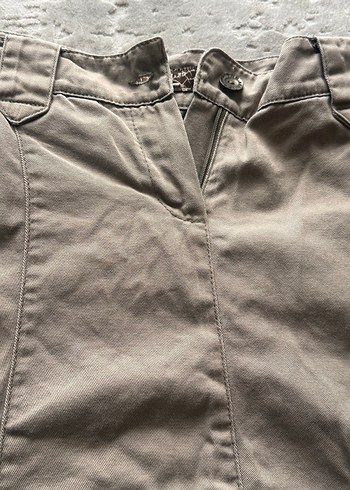 Bej Midi Keten Kadın Etek-Cepli kargo model - Görsel 3