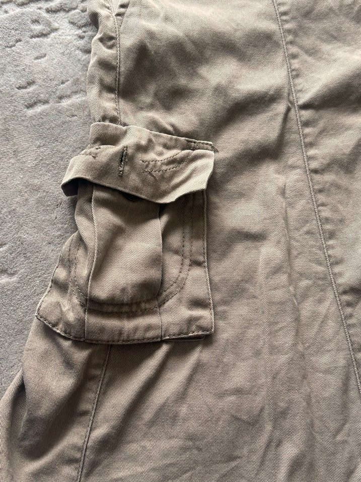 Bej Midi Keten Kadın Etek-Cepli kargo model - Görsel 2