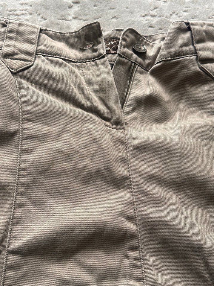 Bej Midi Keten Kadın Etek-Cepli kargo model - Görsel 3