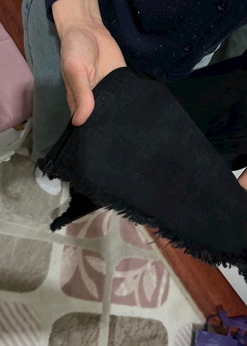 Düğmeli Siyah Bol Kesim Kadın Kot Pantolon - Görsel 2