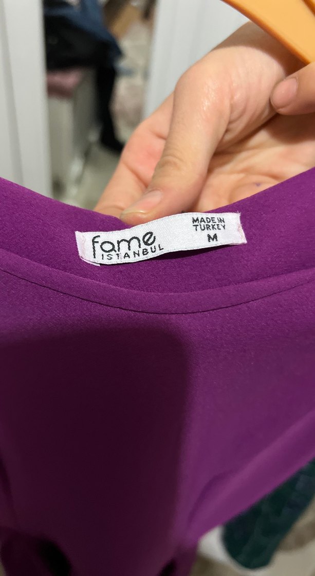 Mor Midi Elbise, Kolsuz, Pilili - Görsel 2