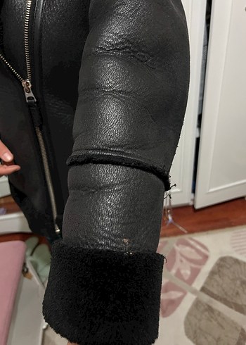 Siyah Kürklü Deri Biker Kadın Mont - Görsel 2