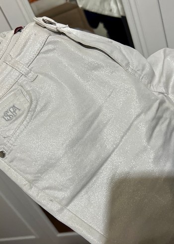 Beyaz Parlak Kadın Midi Boy Jean - Görsel 2