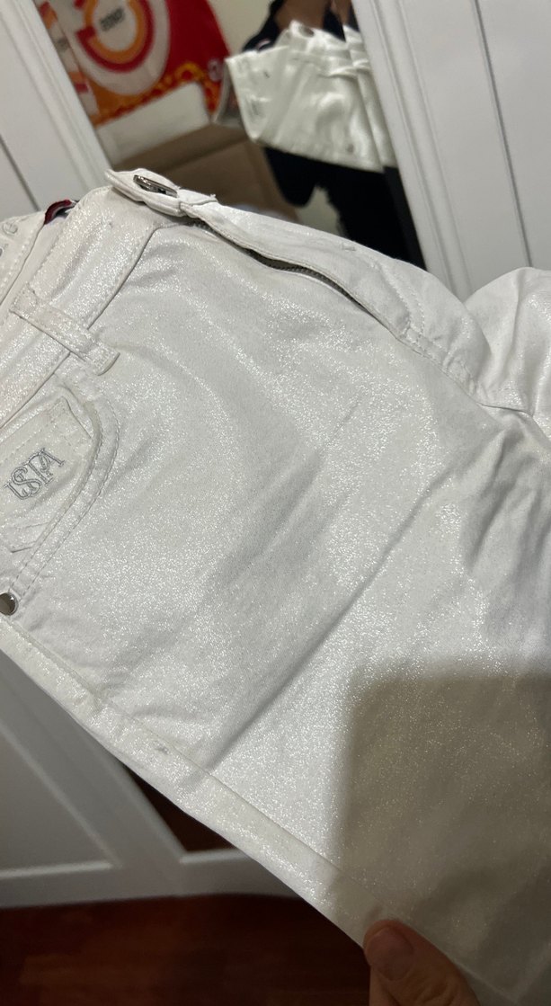 Beyaz Parlak Kadın Midi Boy Jean - Görsel 2