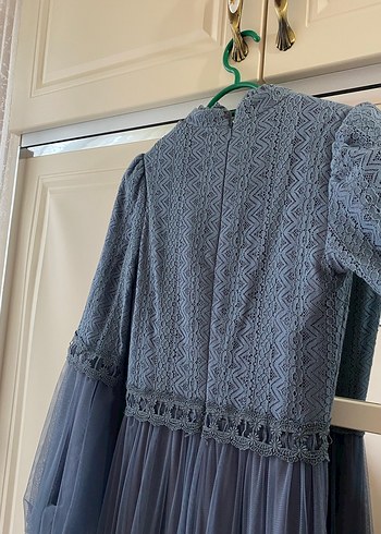 Uzun Kollu Mavi Vintage Bohem Elbise - Görsel 3