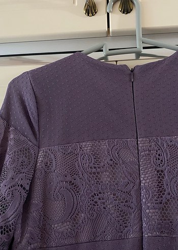 Bohem Mor Lila Uzun Kollu Dantel İşlemeli Elbise - Görsel 5