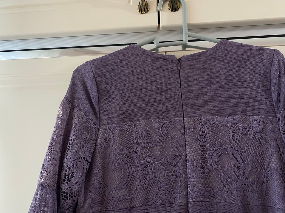 Bohem Mor Lila Uzun Kollu Dantel İşlemeli Elbise - Görsel 5