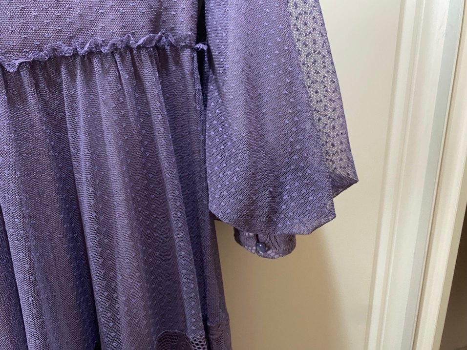 Bohem Mor Lila Uzun Kollu Dantel İşlemeli Elbise - Görsel 2