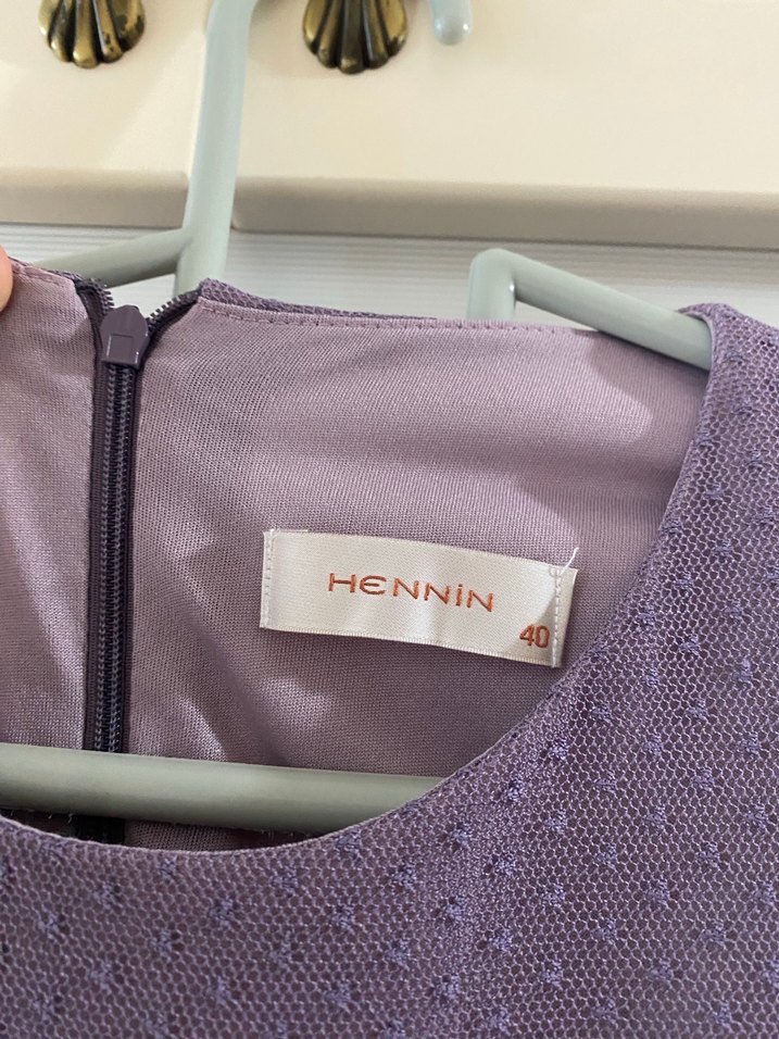 Bohem Mor Lila Uzun Kollu Dantel İşlemeli Elbise - Görsel 4