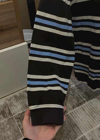 Zara Eski Sezon Vintage Erkek Kahverengi Çizgili Polo Kazak - Görsel 4