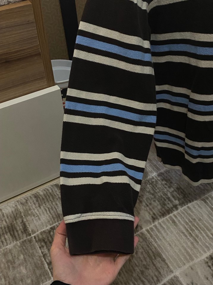 Zara Eski Sezon Vintage Erkek Kahverengi Çizgili Polo Kazak - Görsel 4