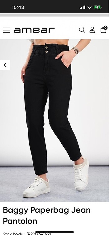 Siyah Baggy Paperbag Jean Pantolon
