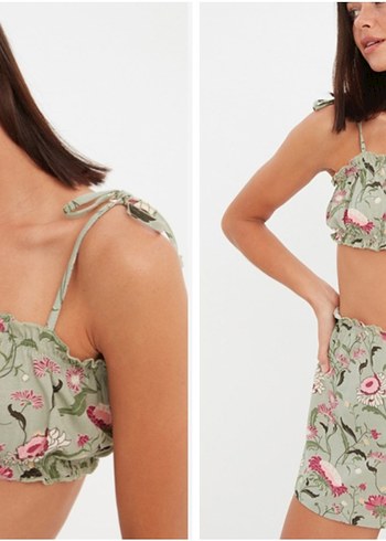Çiçek Desenli Kısa İkili Takım - Görsel 2