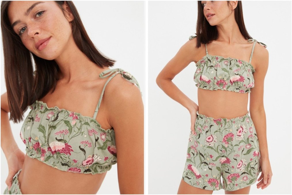 Çiçek Desenli Kısa İkili Takım - Görsel 2