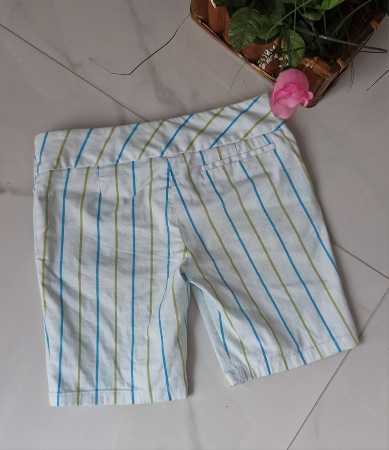 Düğmeli Çizgili Beyaz Şort - Görsel 2