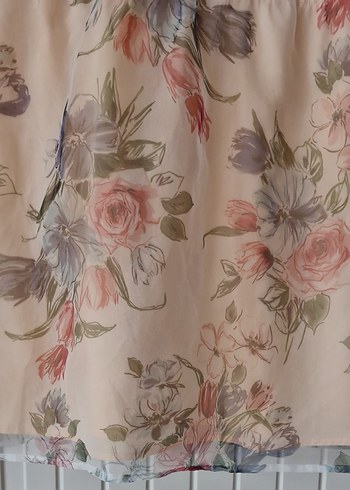 Bej Çiçek Desenli Düğmeli Midi Elbise - Görsel 3