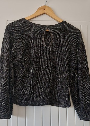 Pırıltılı Büzgülü Kollu Triko Kazak - Görsel 2