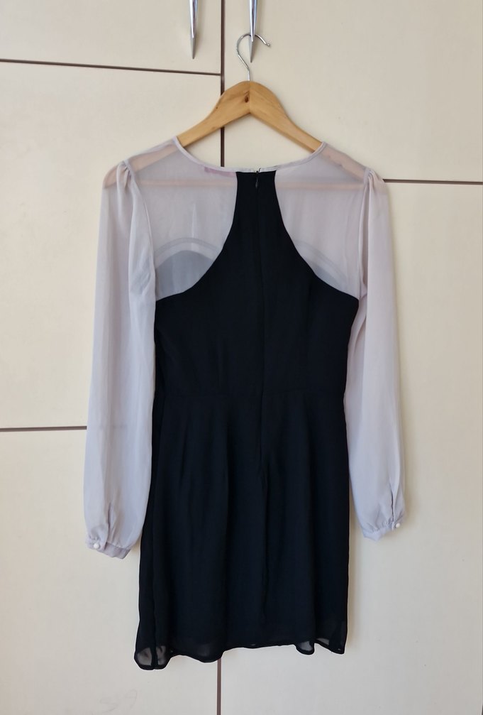 Uzun Kollu Siyah-Beyaz Midi Elbise - Görsel 2