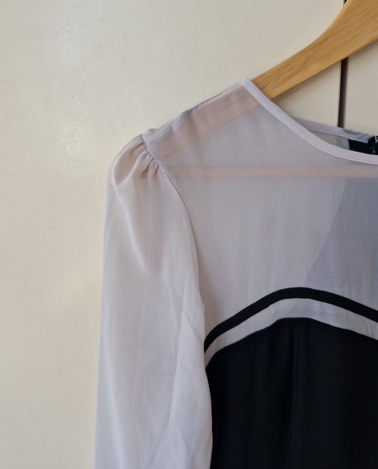 Uzun Kollu Siyah-Beyaz Midi Elbise - Görsel 3