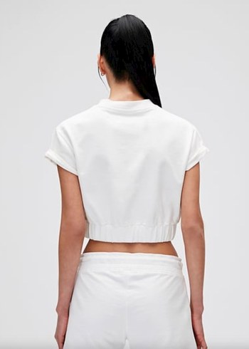 s Beden Beyaz Pamuklu Kısa Crop Top