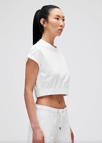 Pull and Bear Beyaz Pamuklu Kısa Crop Top