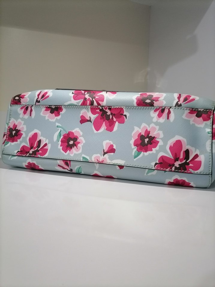 Guess Pembe Çiçek Desenli Mavi Çanta - Görsel 5