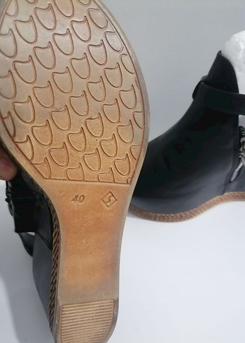 Siyah Deri Kadın Dolgu Topuklu Sandalet - Görsel 8