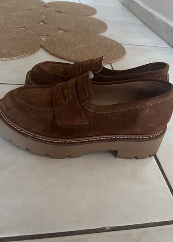 38 Beden Derimod Kadın Kahverengi Süet Platform Topuklu Loafer