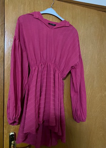 Pembe Keten V Yaka Piliseli Kadın Bluz