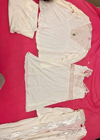 Beyaz Vintage Bohem Kadın Pijama Takımı