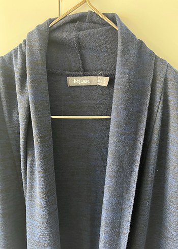 Linen Kumaşlı Midi Boy Lacivert Kadın Hırka - Görsel 3