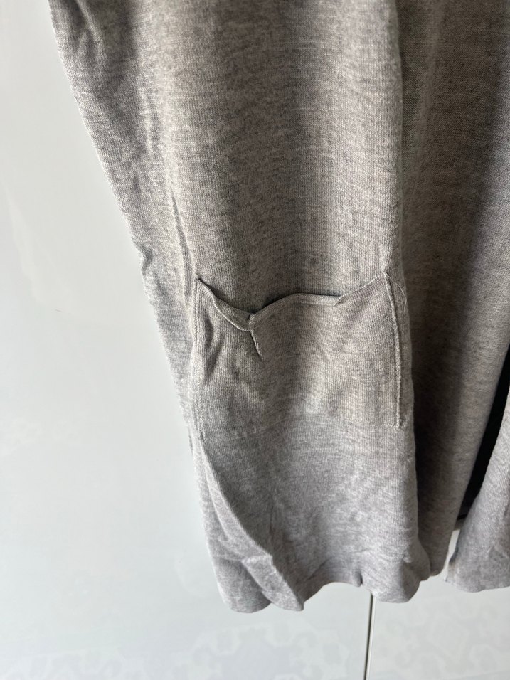 Gri Keten Midi Kadın Hırka - Görsel 3