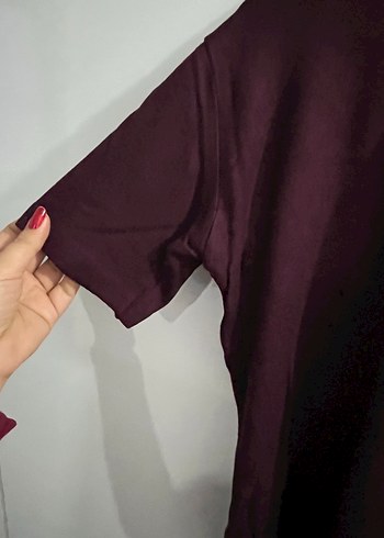 Bordo Kadın Bisiklet Yaka Tişört - Görsel 3