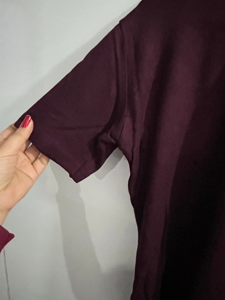 Bordo Kadın Bisiklet Yaka Tişört - Görsel 3