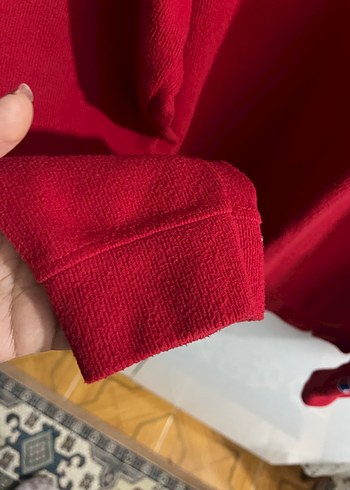 Kırmızı Kadın Sweatshirt Bisiklet Yaka - Görsel 3