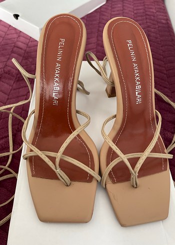 Bej Bağcıklı Topuklu Sandalet - Görsel 5