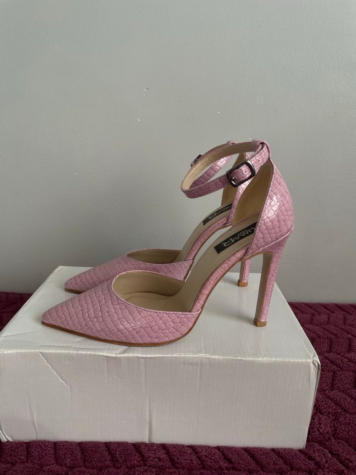 Pembe Yılan Desenli Stiletto Topuklu Kadın Ayakkabı - Görsel 5