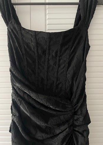 Uzun Siyah Drapeli Kadın Elbise - Görsel 2